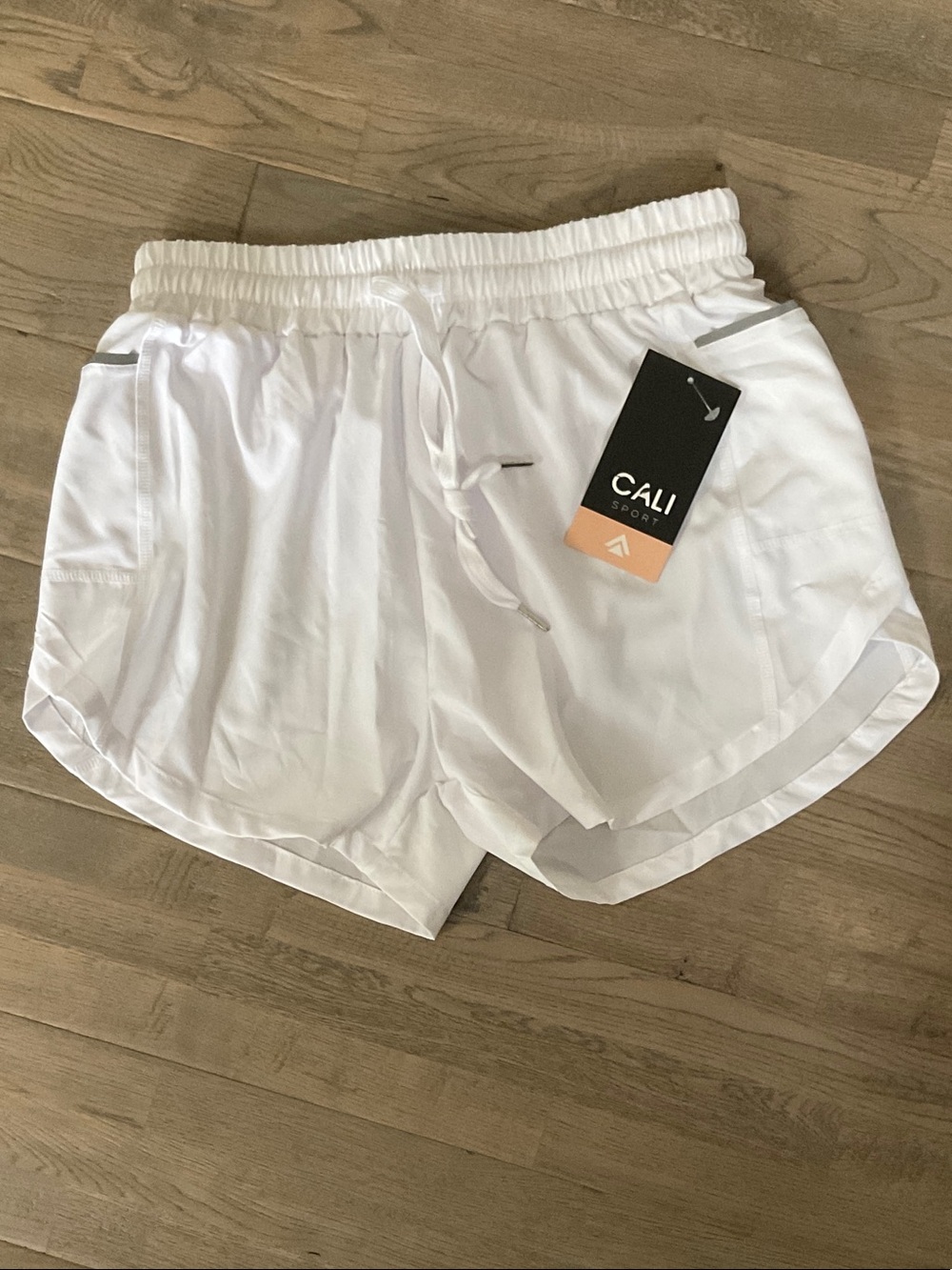 CALI Sport Women's White Athletic Drawstring Shorts with Elastic Waist, NWT